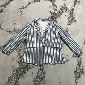 HM Blazer Womens Size 10 Linen Blend Blue White Striped Single Breasted